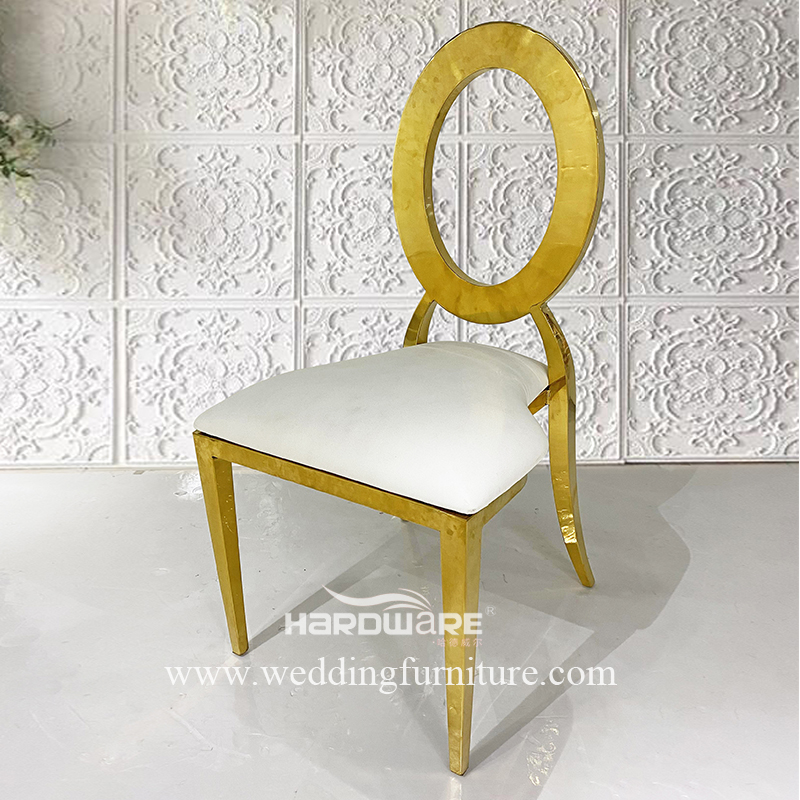 White leather stainless steel gold stackable wedding chair