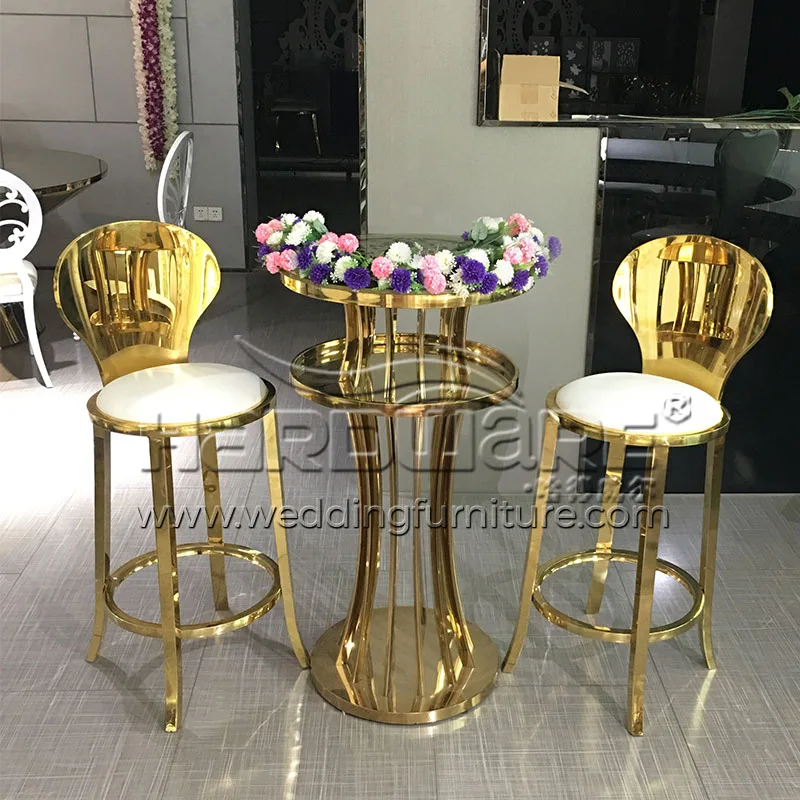 Gold Color Leather Bar Stool